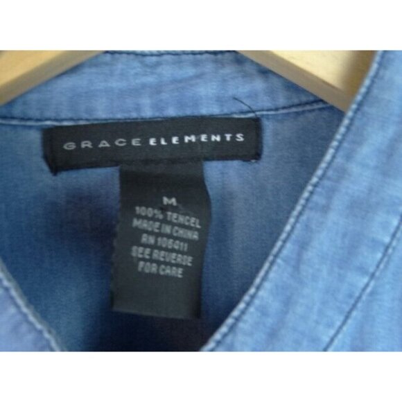 Grace Elements Women's Shirt Size Medium Blue Ruffle Long Sleeve Button Down Top - Picture 7 of 9